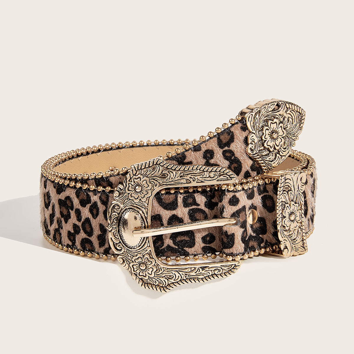Womens Vintage American-Style Leopard-Print Belt