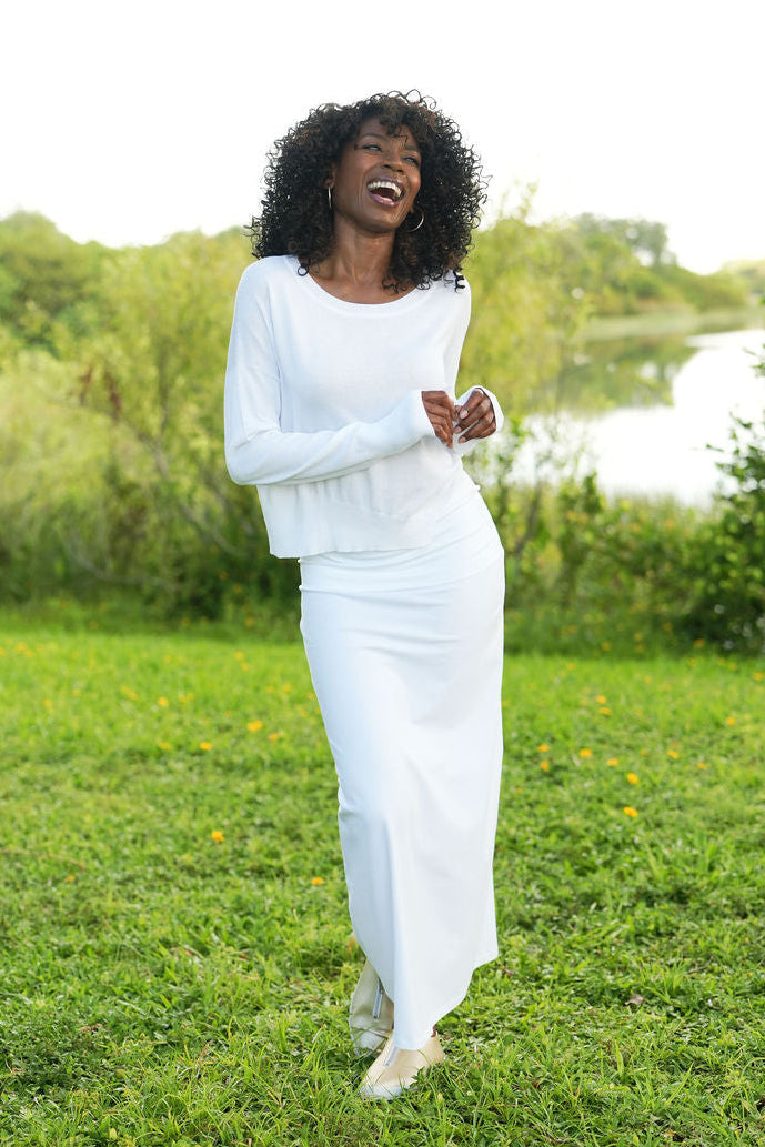 Pima Cotton Mini Knit Crewneck Sweater - White