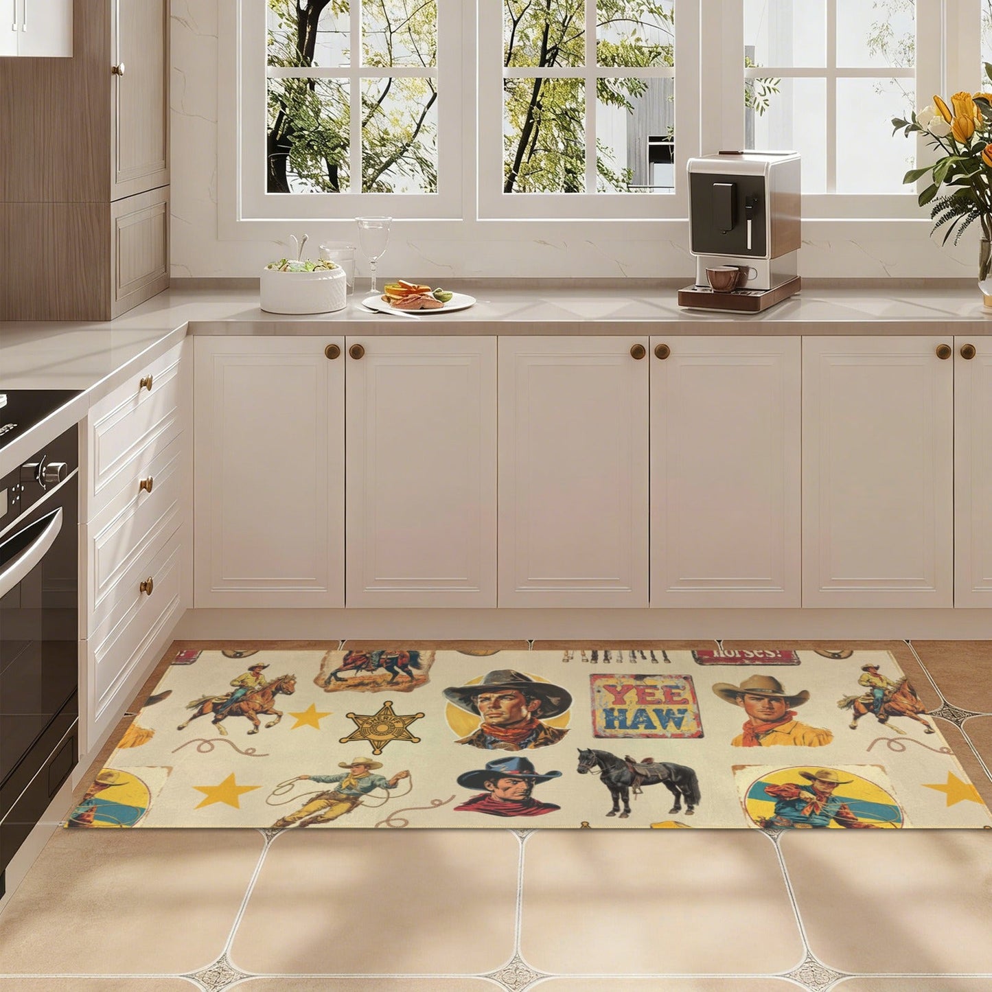 Vintage Cowboy Collage Floor Rug Runner Indoor 60" x 22" Made in America