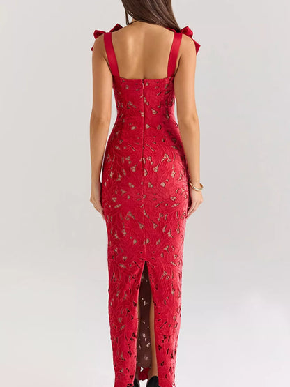 Slit Tie Shoulder Maxi Dress