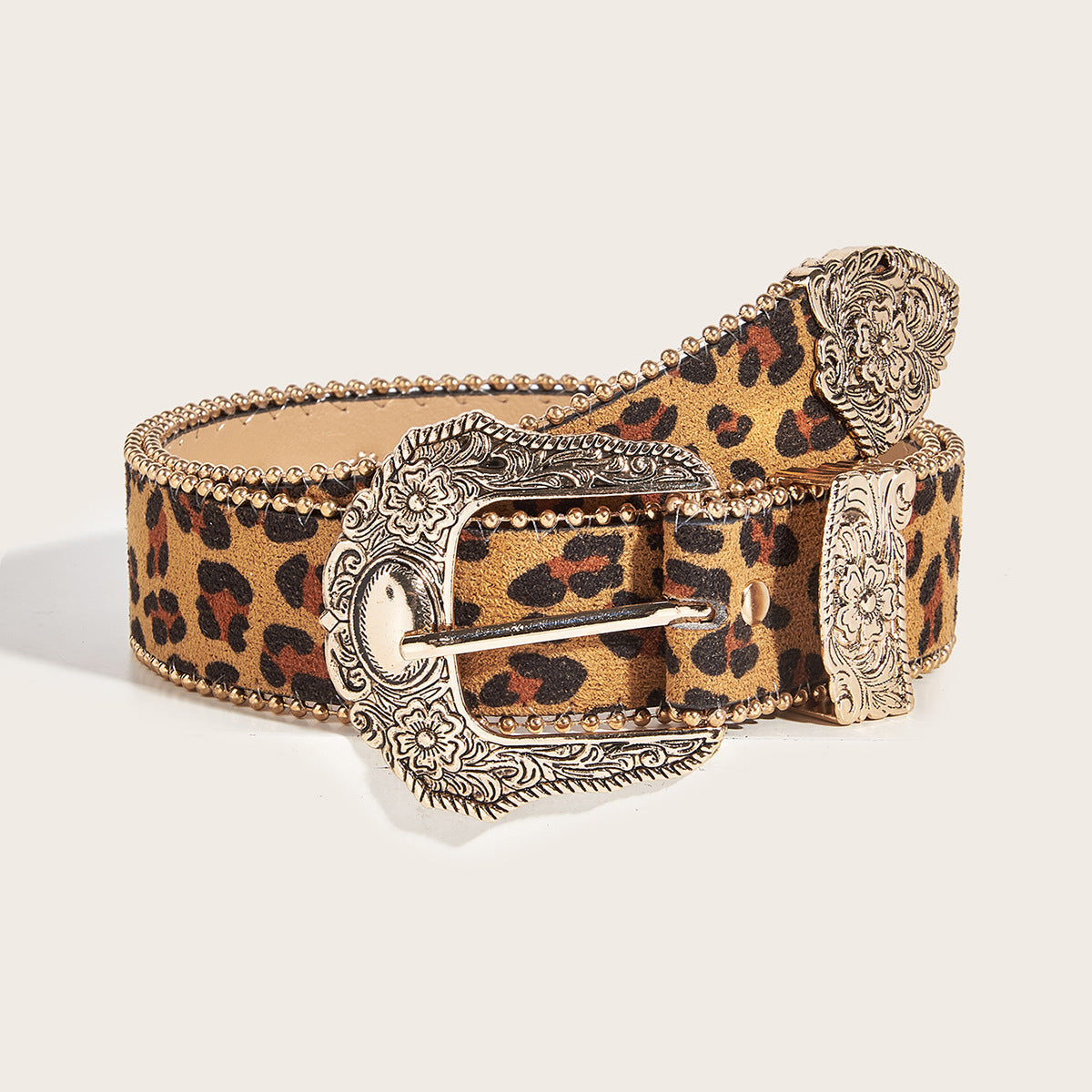 Womens Vintage American-Style Leopard-Print Belt