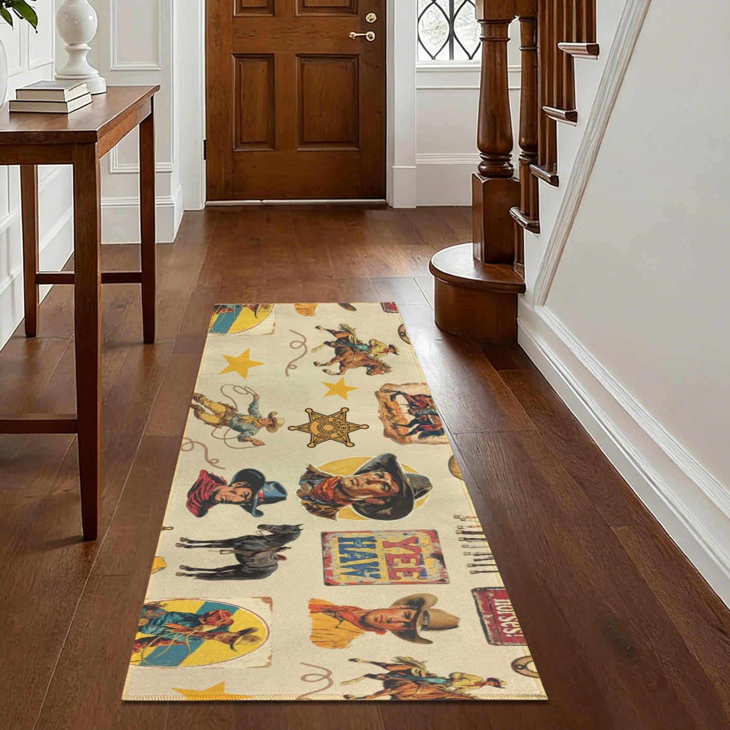 Vintage Cowboy Collage Floor Rug Runner Indoor 60" x 22" Made in America