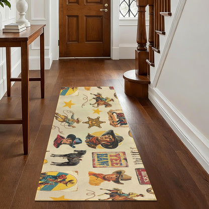 Vintage Cowboy Collage Floor Rug Runner Indoor 60" x 22" Made in America