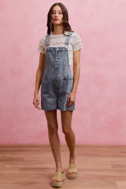 SO ME Denim Washed On Front With Adjustable Strap Romper