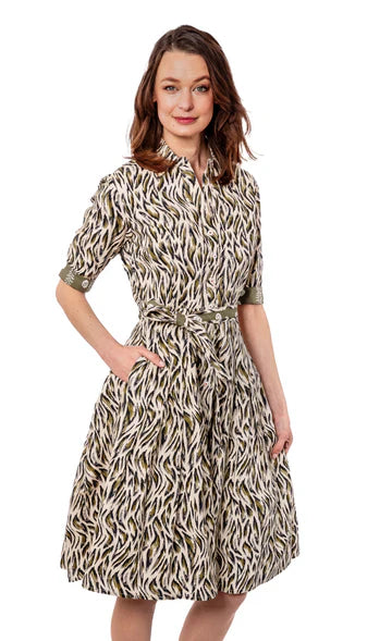 MRS. MAISEL OLIVE GREEN PRINT DRESS
