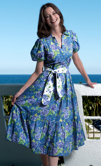 Litchfield Dress Navy Ground Hydrangea Print