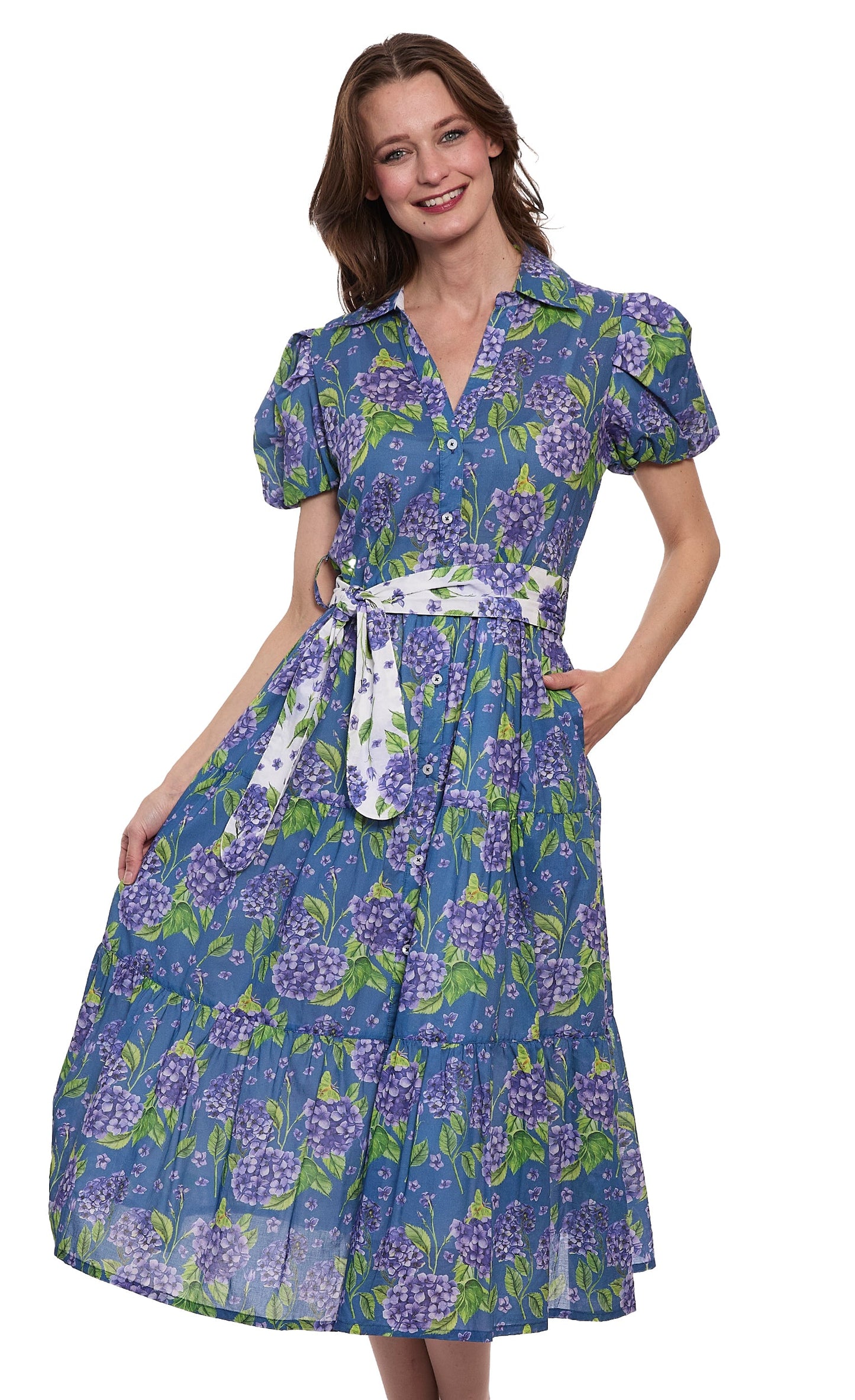 Litchfield Dress Navy Ground Hydrangea Print
