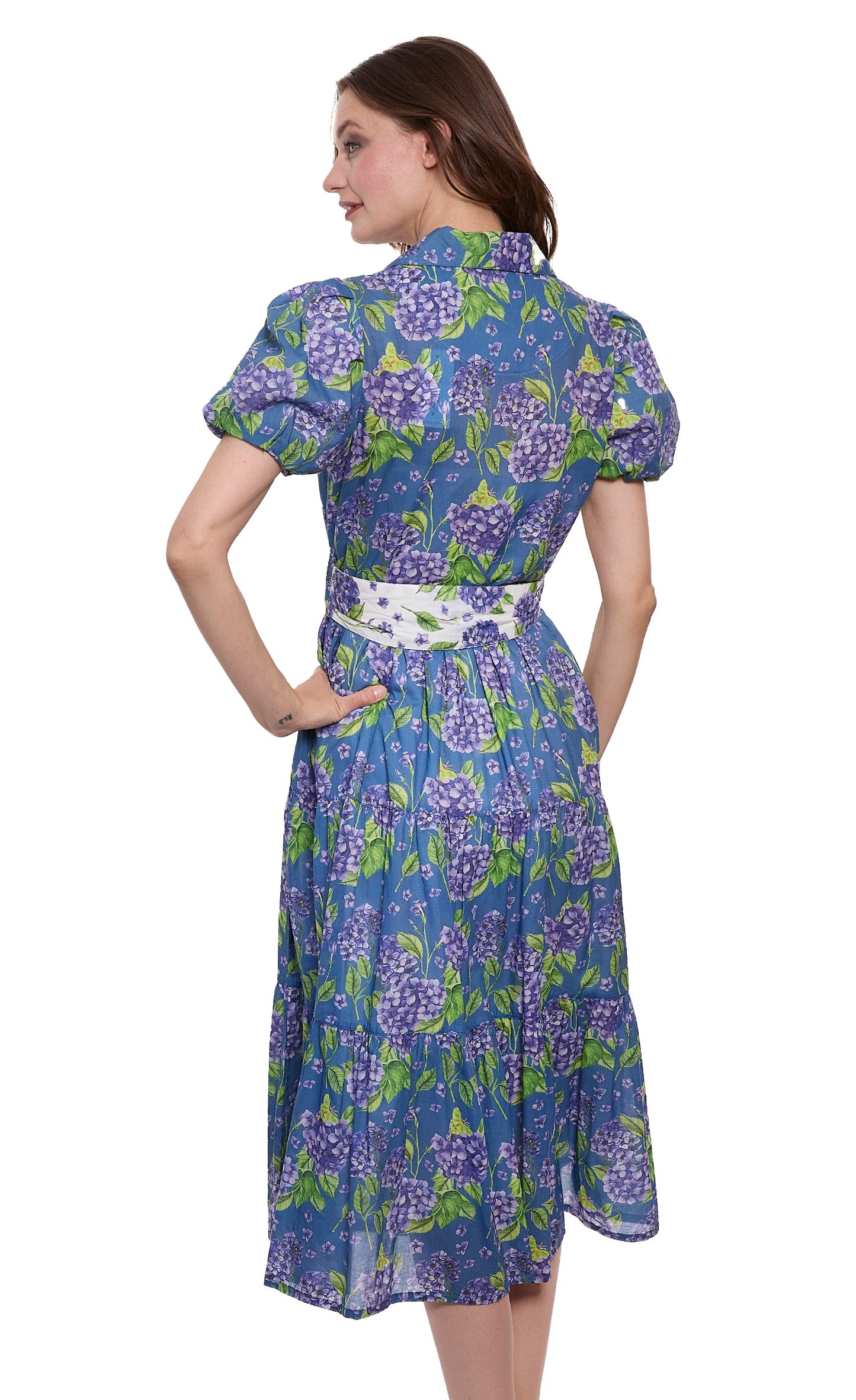 Litchfield Dress Navy Ground Hydrangea Print