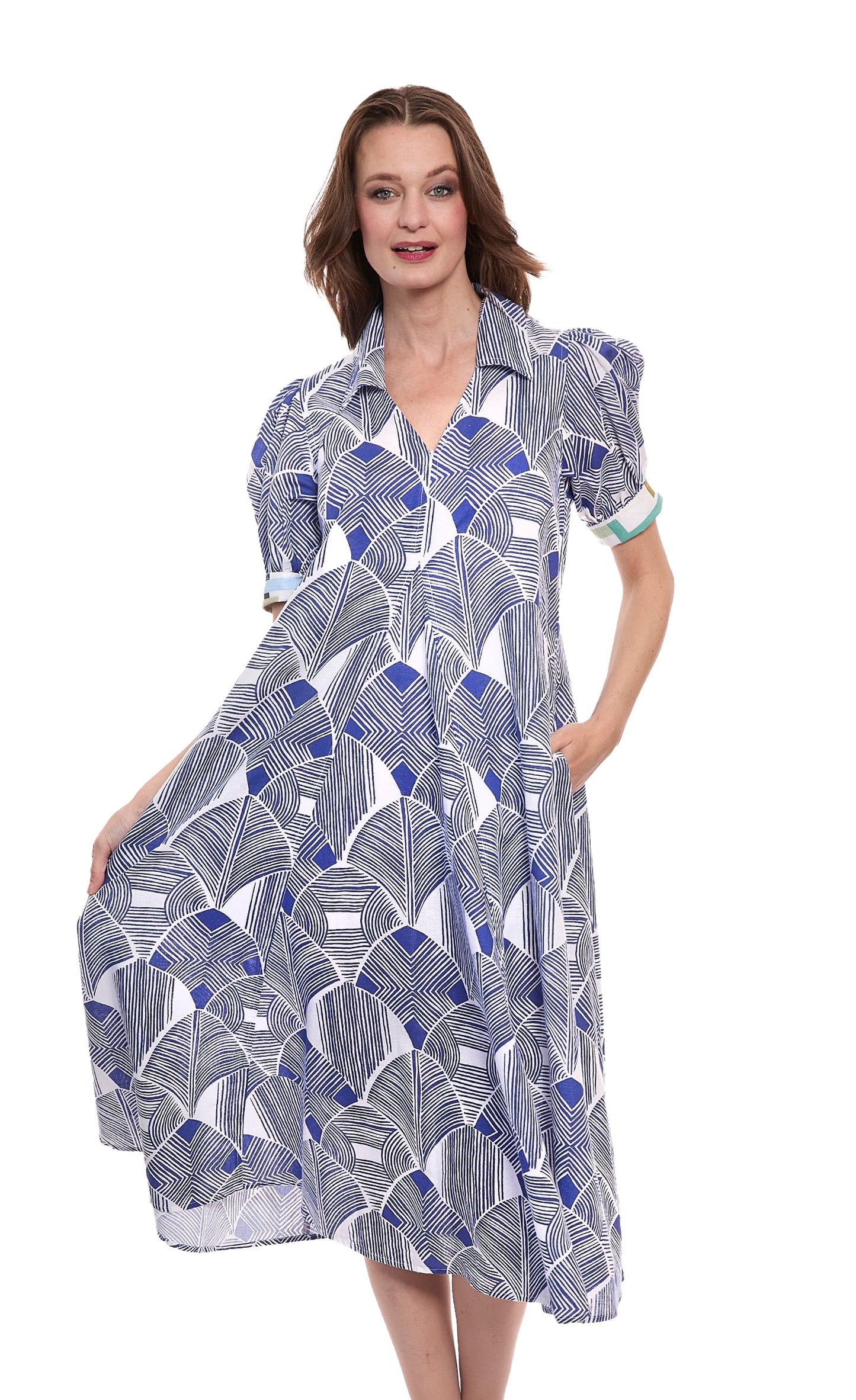 Montauk Dress Navy White Geo