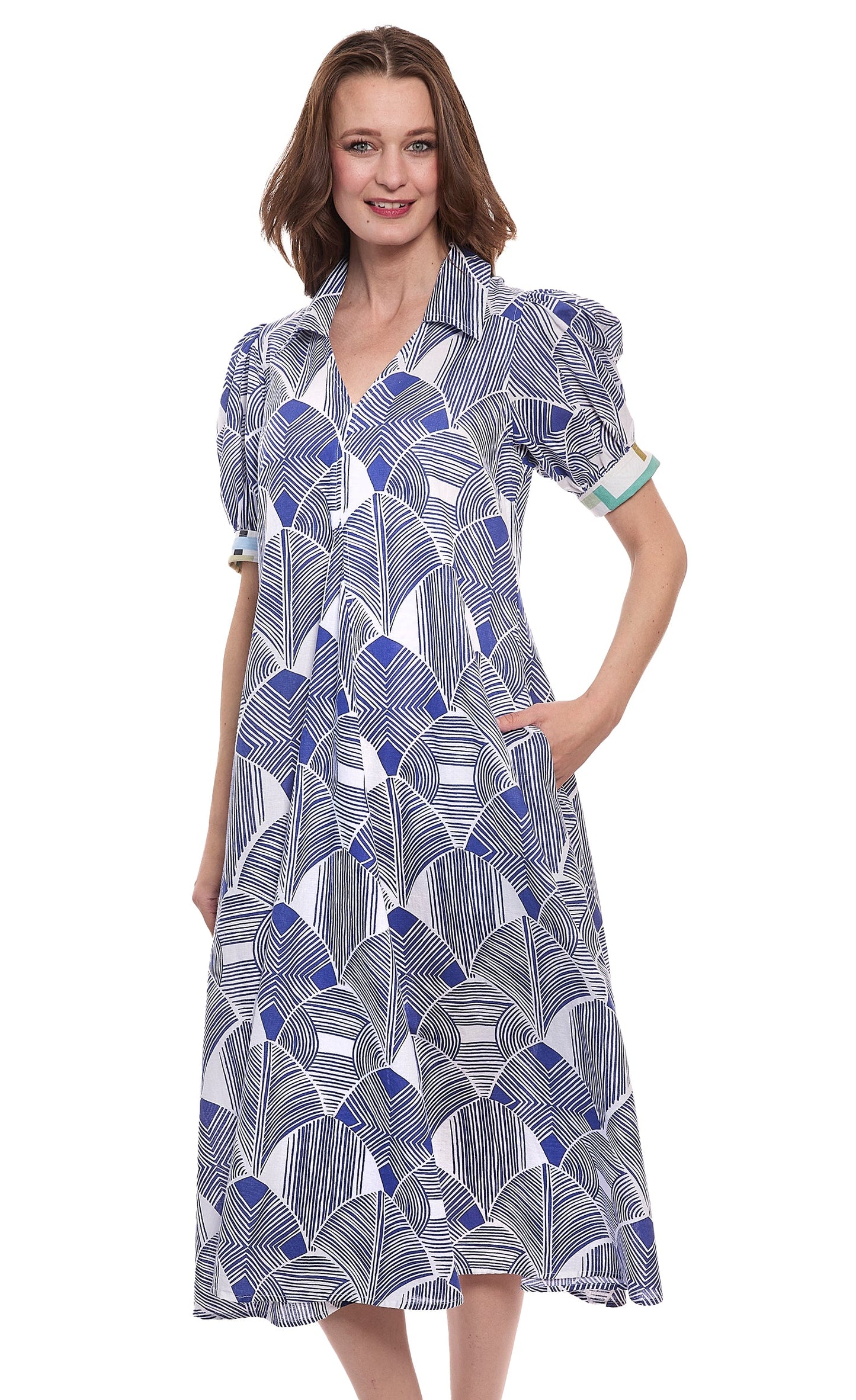 Montauk Dress Navy White Geo