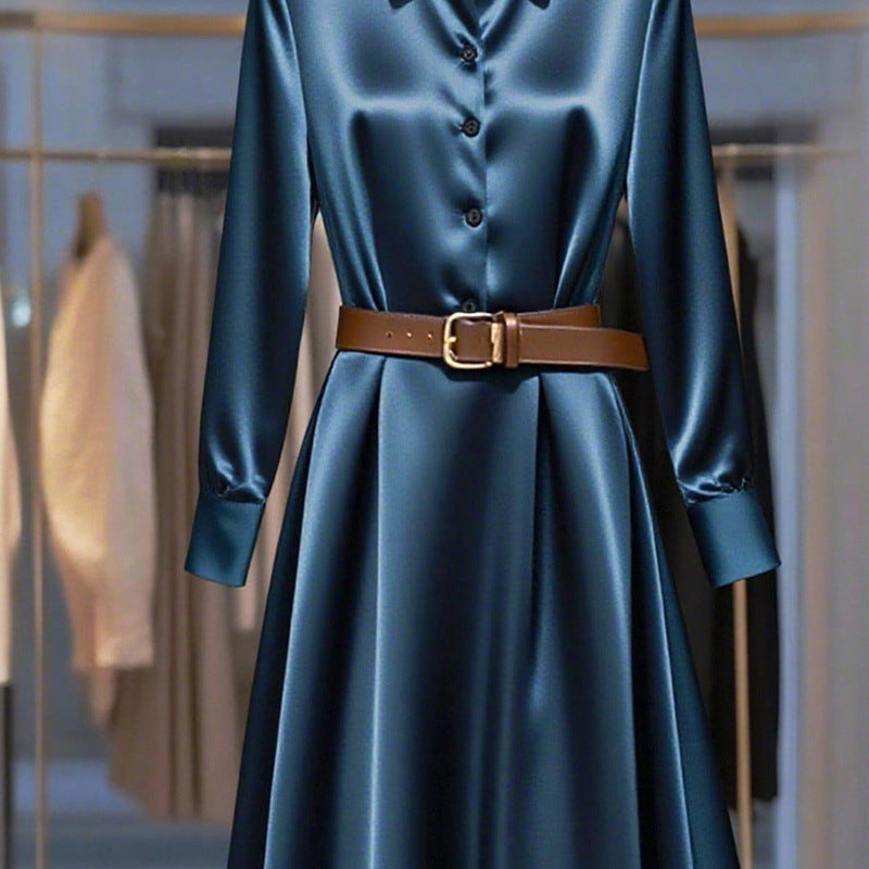 Temperament Long-sleeved Dress Autumn Solid Color A-line Skirt