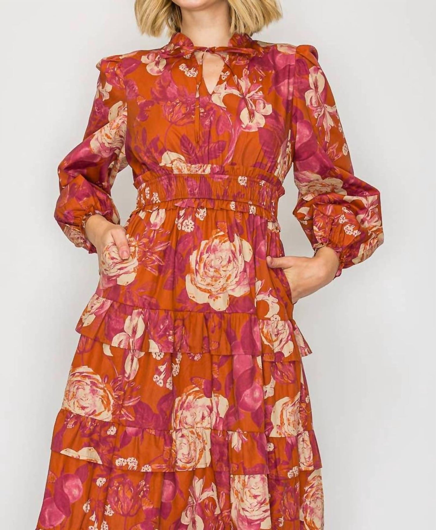 Rustic Rose Print Midi Dress