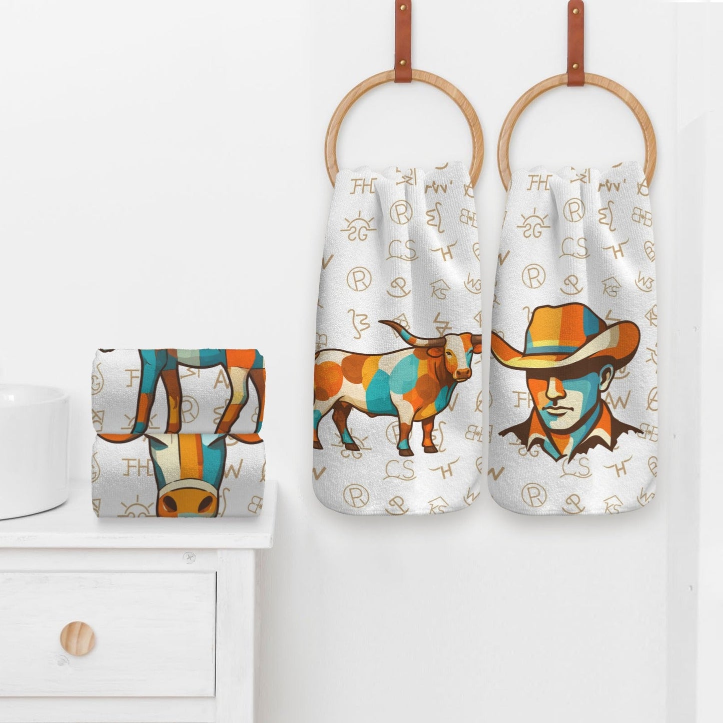 Baha Ranch Set of 4 Minimalistic Cowboy Western Cattle Brands Kitchen Towels Made in America