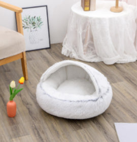2-in-1 Round Plush Pet Bed for Dogs & Cats — Warm Winter House