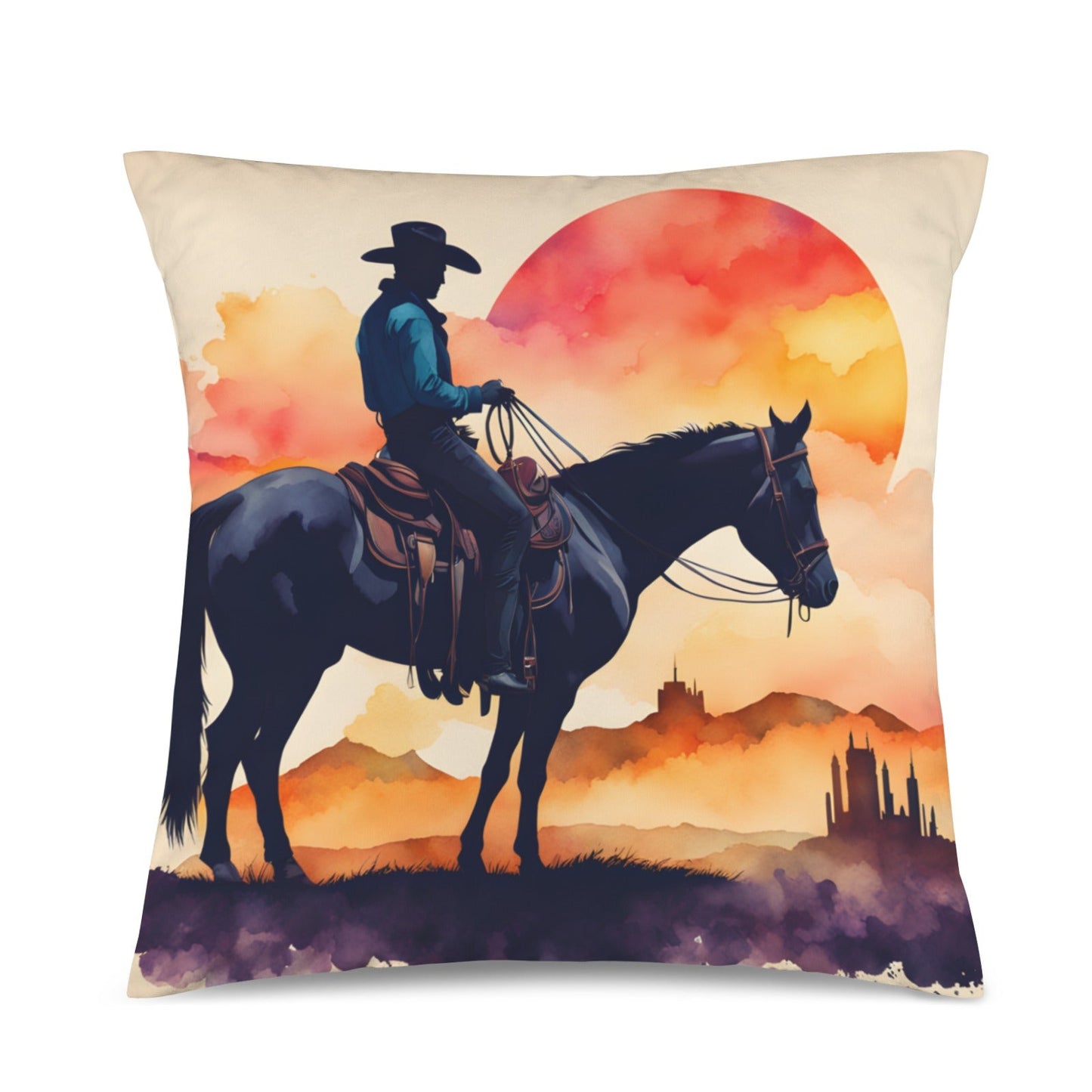 Baha Ranch Velvety Soft Watercolor Desert Cowboy Pillow Cover Made in America