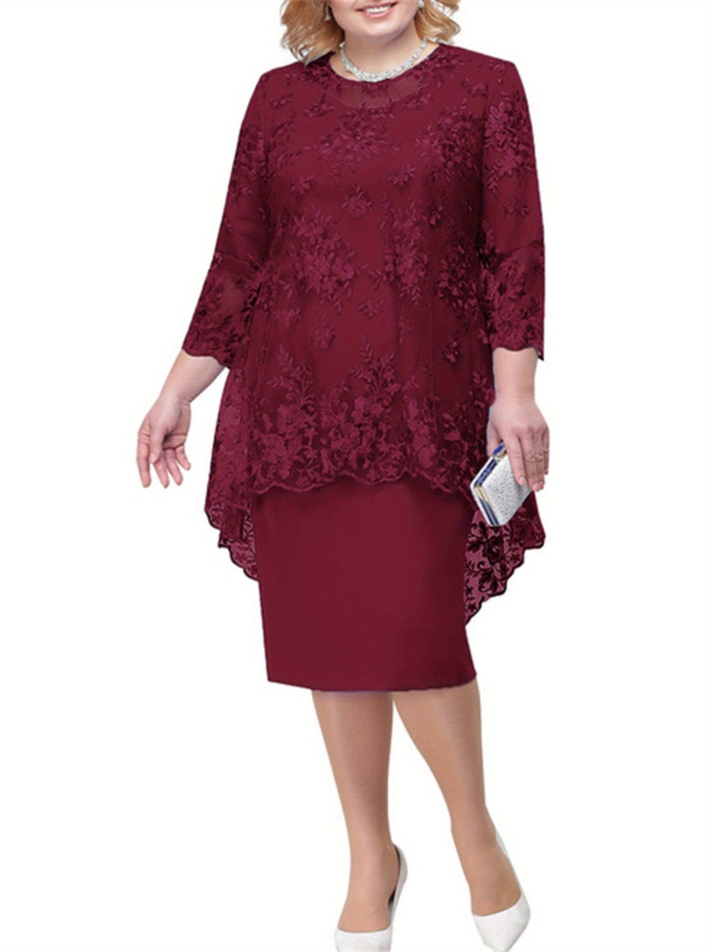 Women's Elegant Lace Two-Piece Evening Dress