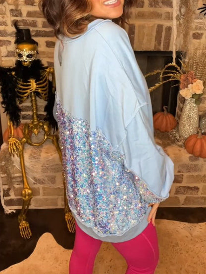 Winter New Loose Sequins Patchwork Sweater