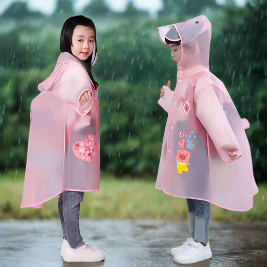 Ozznek Kids Clear Waterproof Raincoat – Transparent Backpack-Friendly Rain Jacket with Hood & Visor