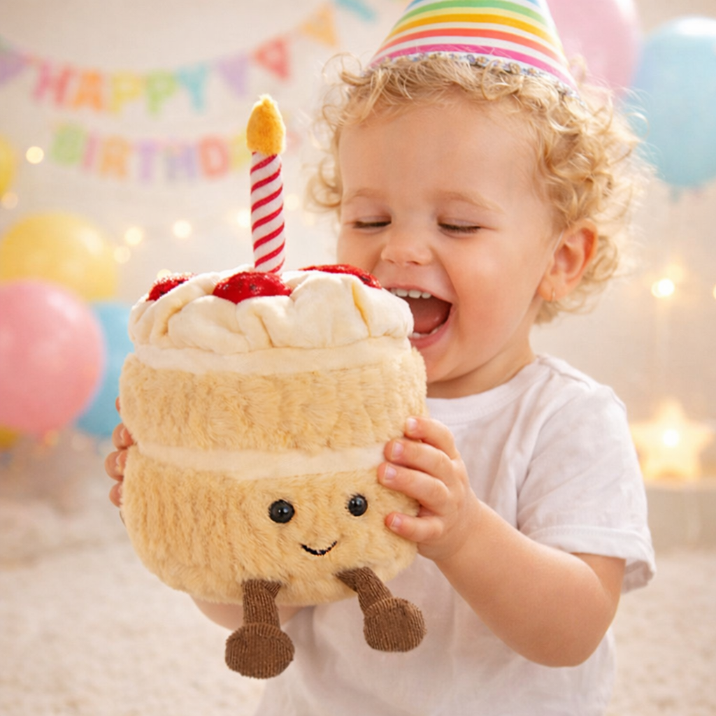 Strawberry Cream Birthday Cake Plush | Aesthetic Keepsake & Pretend Play Toy