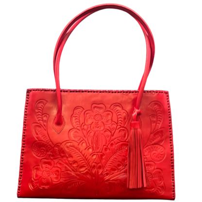 The Amy| Hand-Tooled Leather Tote Bag