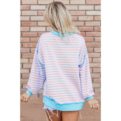 Stripe Contrast Trim High Low Pullover Tunic Sweatshirt