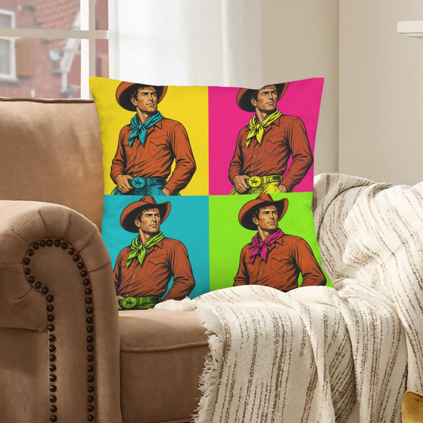 Baha Ranch The Last Roundup Bronc Rider Collage Throw Pillow Cover Made in America