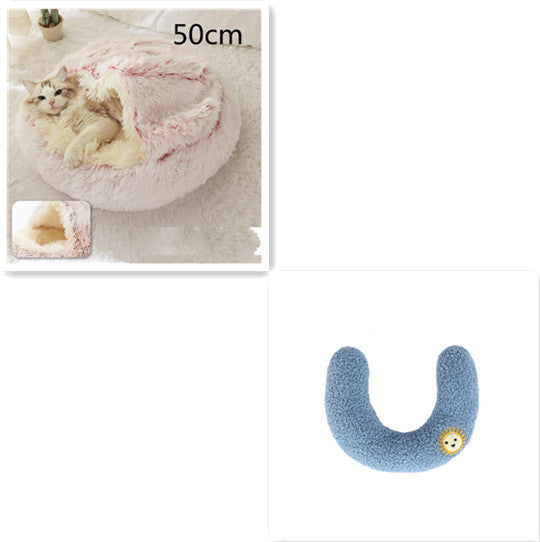 2-in-1 Round Plush Pet Bed for Dogs & Cats — Warm Winter House