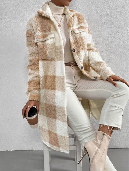 Miss Sparkling | Sherpa Plaid Long Coat