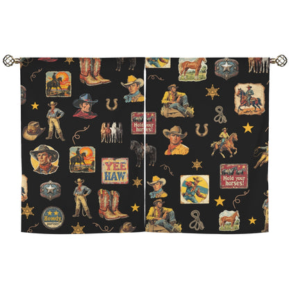 Baha Ranch Vintage Cowboy Collage Western Curtains 28" x 40" Made in America
