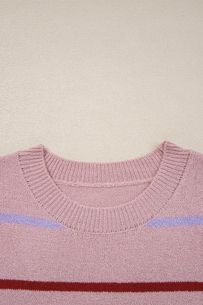 Stripe Ribbed Trim Drop Shoulder Sweater