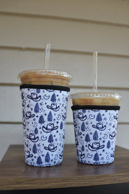 Cowboy Hat & Stars Coffee Sleeve | Reusable Neoprene Iced Coffee Cup Cover (16–24oz)