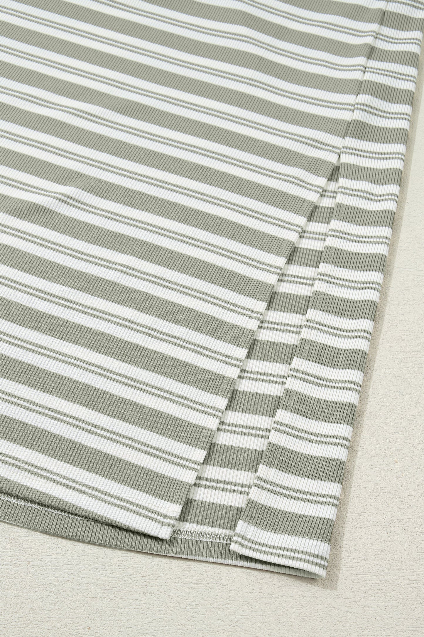 Stripe Collared V-Neck Short Sleeve Midi Dress