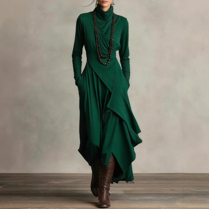 Women's Solid Color Cross-sleeve High-neck Dress
