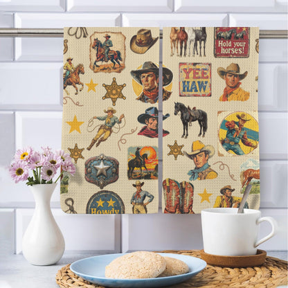 Baha Ranch Vintage Cowboy Collage Set of 2 Dish Towels Made in America