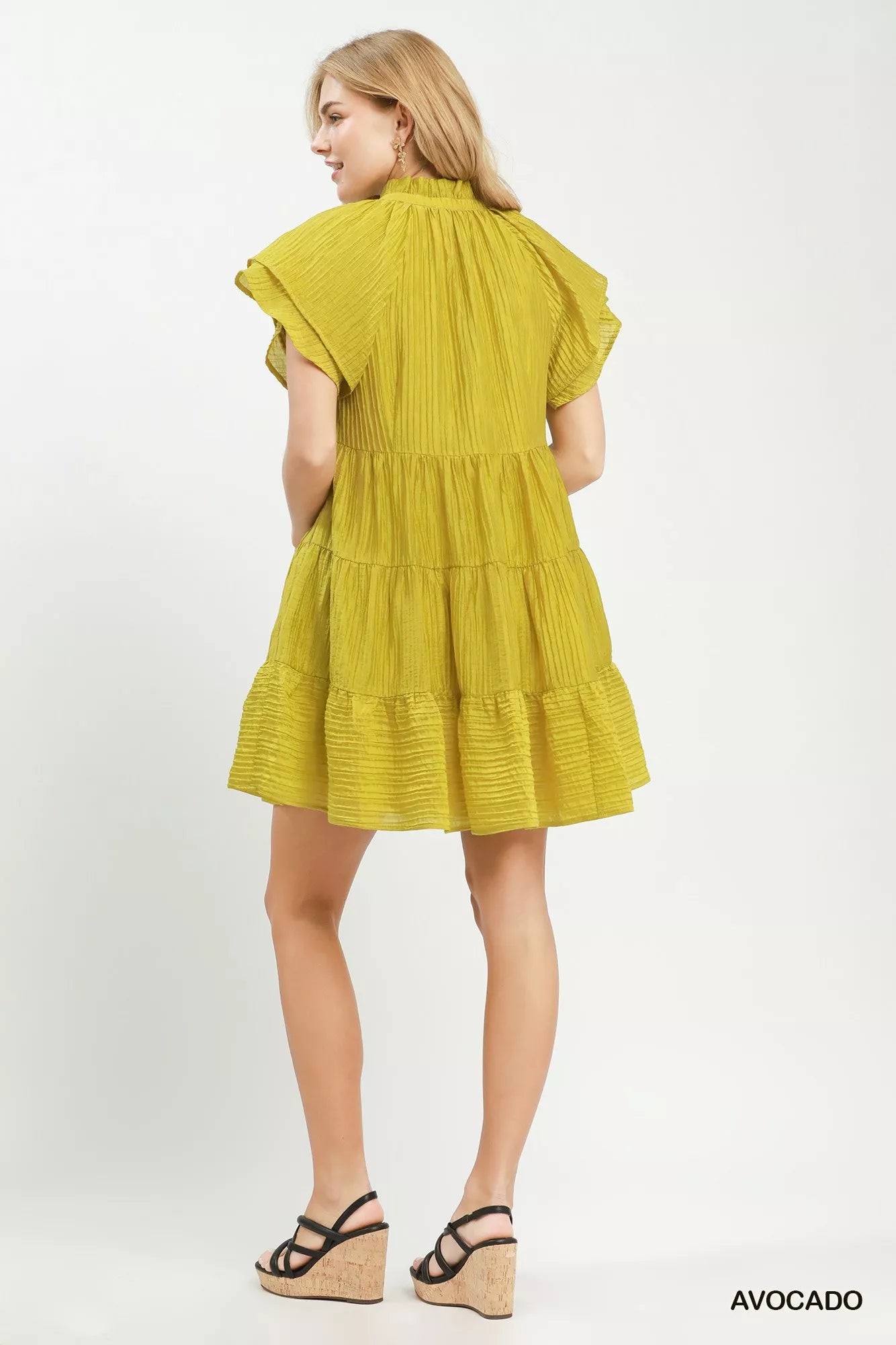 Umgee Tiered Ruffle Sleeve Textured Mini Dress
