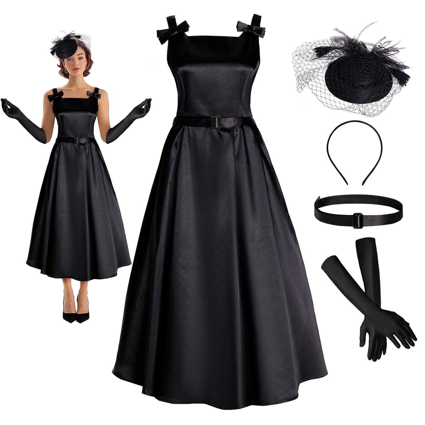 Women's 1950s Audrey Hepburn Style dress Vintage Swing Cocktail Dresses Tea Party Outfits