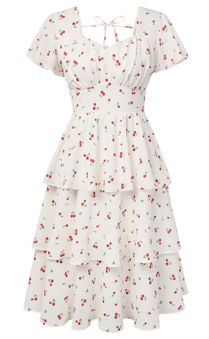 Belle Poque Women's Vintage Square Neck Dress 2026 Summer Short Sleeve Layered Tiered Ruffle A-line Swing Midi Dress