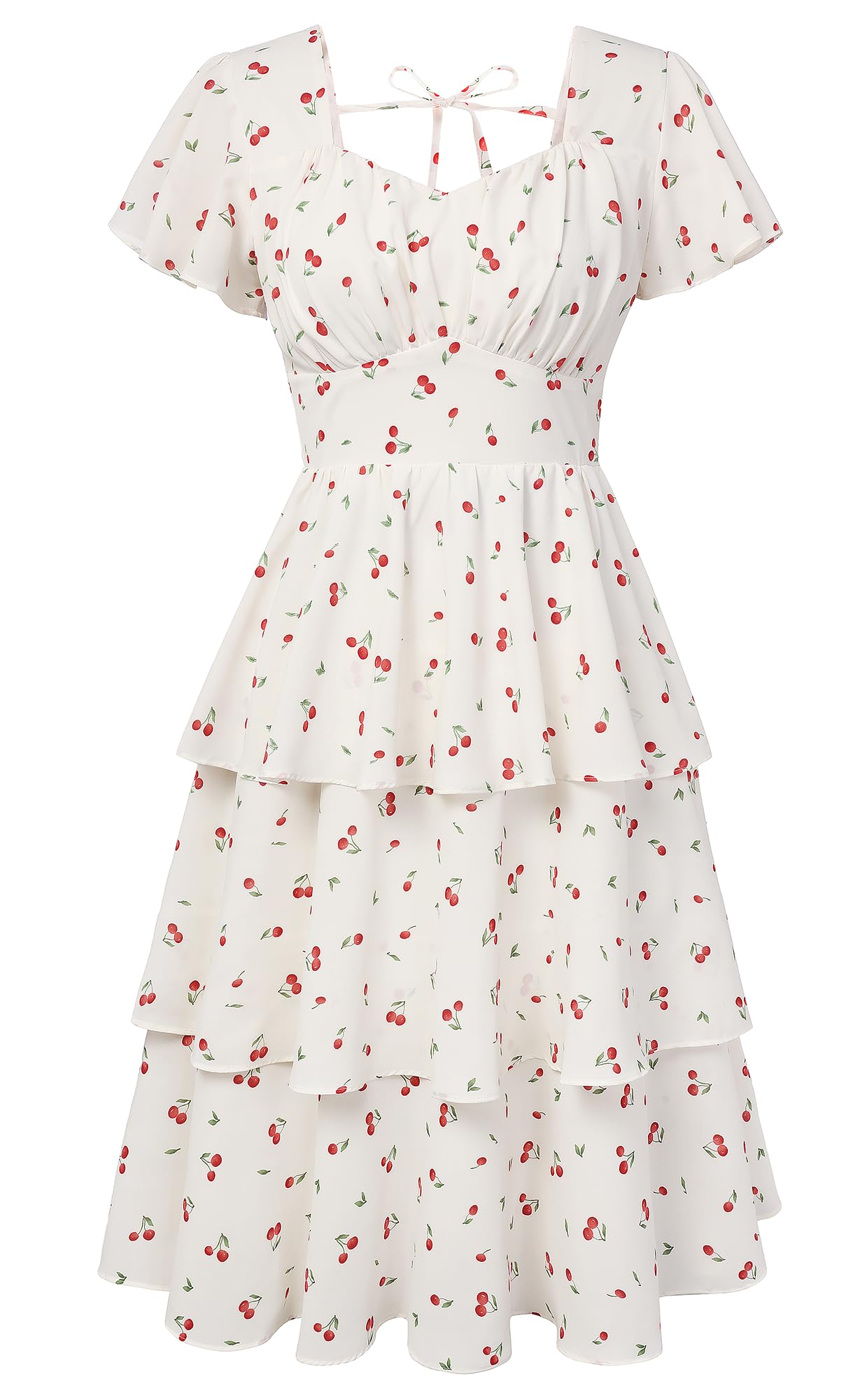 Belle Poque Women's Vintage Square Neck Dress 2026 Summer Short Sleeve Layered Tiered Ruffle A-line Swing Midi Dress