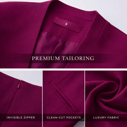 Women's 2 Piece Business Suit Skirt Set Collarless Blazer Jacket & Pencil Skirt Office Work Professional Outfits