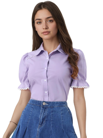 Allegra K Peter Pan Collar Shirt for Women Vintage Tops Puff Short Sleeve Button Down Retro Blouses 2026
