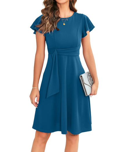 OWIN Womens 2026 Elegant Ruffle Sleeve Flared A Line Swing Casual Party Cocktail Dresses