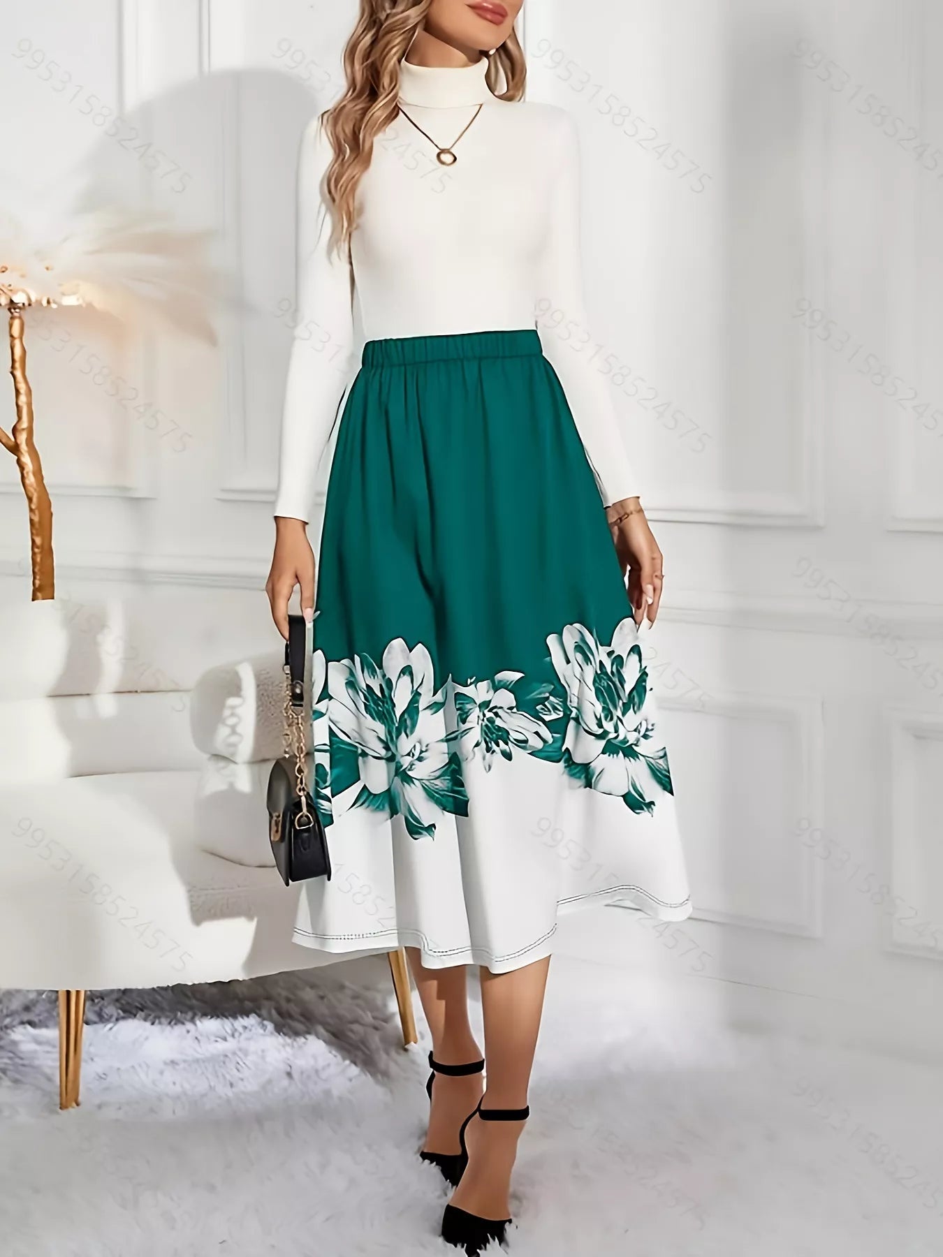 Floral Print A-Line Midi Skirt See size chart under “more details”