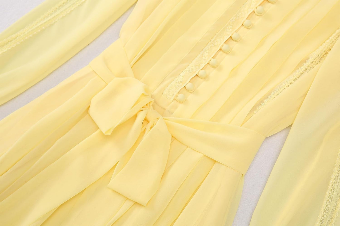 Women's 2026 Spring Fall Midi Dress with Belt Casual Long Sleeve Lace V Neck Pleated A Line Flowy Dresses for Work or Daily