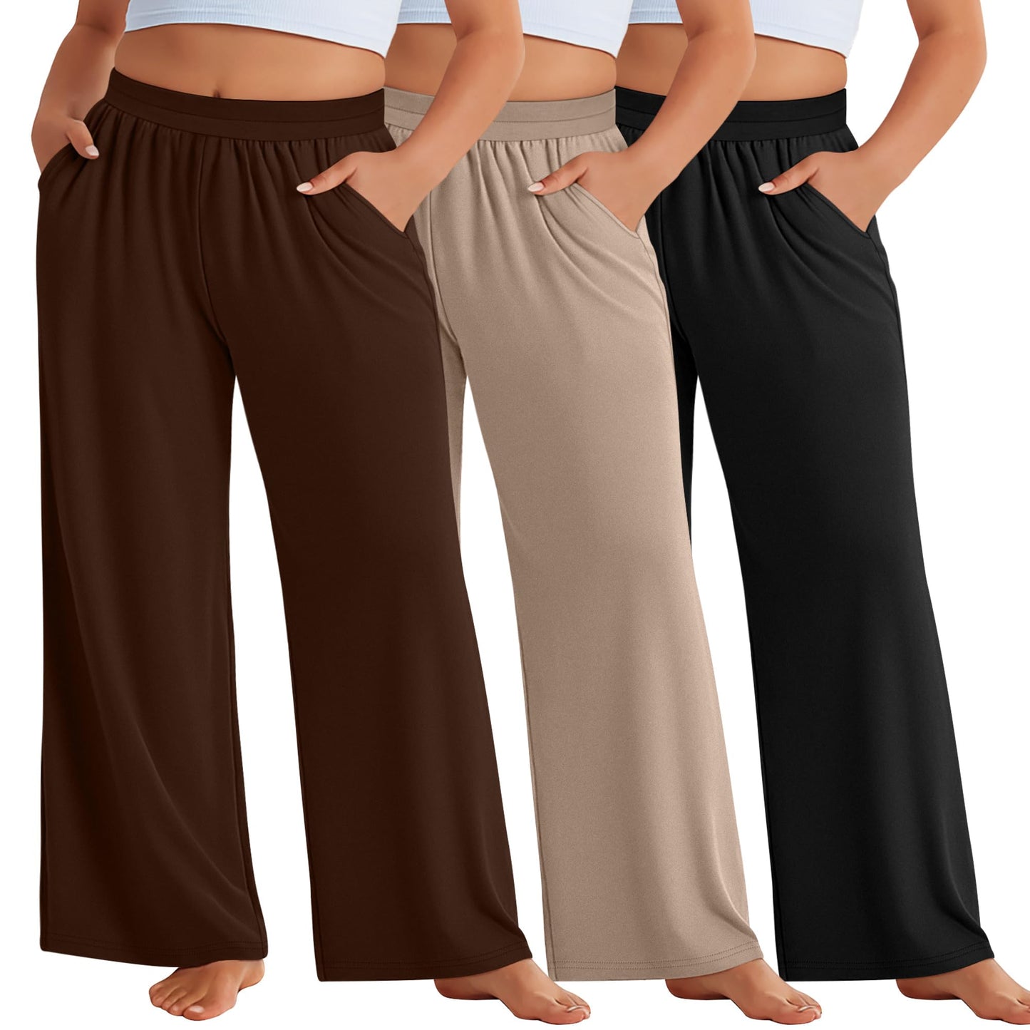 Evervibe 3 Pack Women Plus Size Wide Leg Pants Loose Fit Palazzo Lounge Yoga Sweatpants High Waist Casual Pajamas Pants