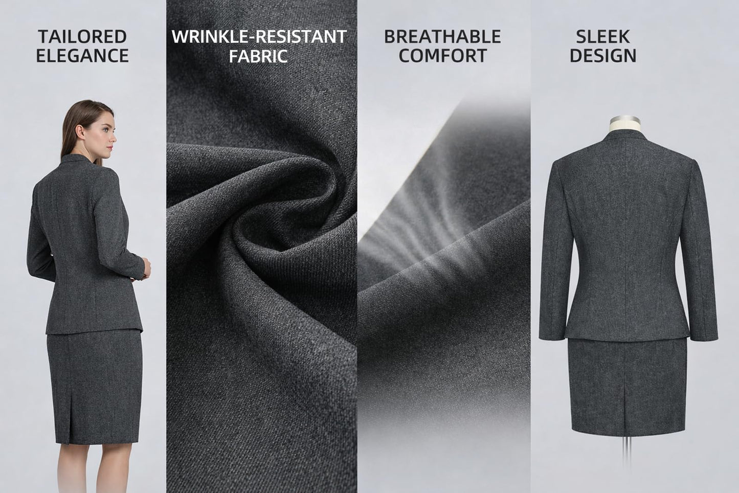Women's 2 Piece Business Suit Skirt Set Collarless Blazer Jacket & Pencil Skirt Office Work Professional Outfits