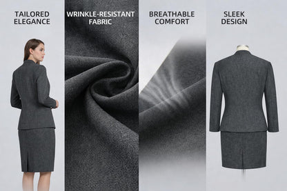 Women's 2 Piece Business Suit Skirt Set Collarless Blazer Jacket & Pencil Skirt Office Work Professional Outfits