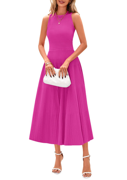 PRETTYGARDEN Spring Casual Dresses for Women 2026 Summer Business Work Midi Sleeveless A Line Pleated Cocktail Dress