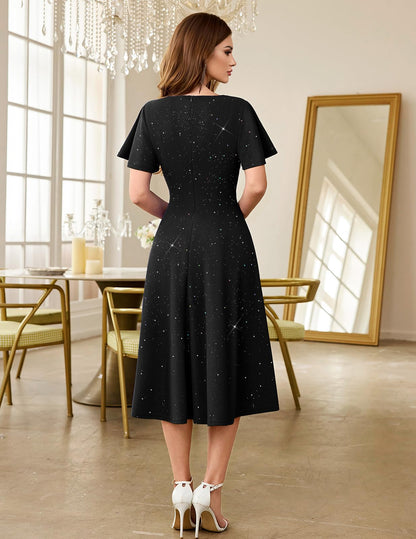HomRain Vestidos de cóctel brillantes con purpurina para mujer, vestido de dama de honor para invitados de boda, vestido de graduación