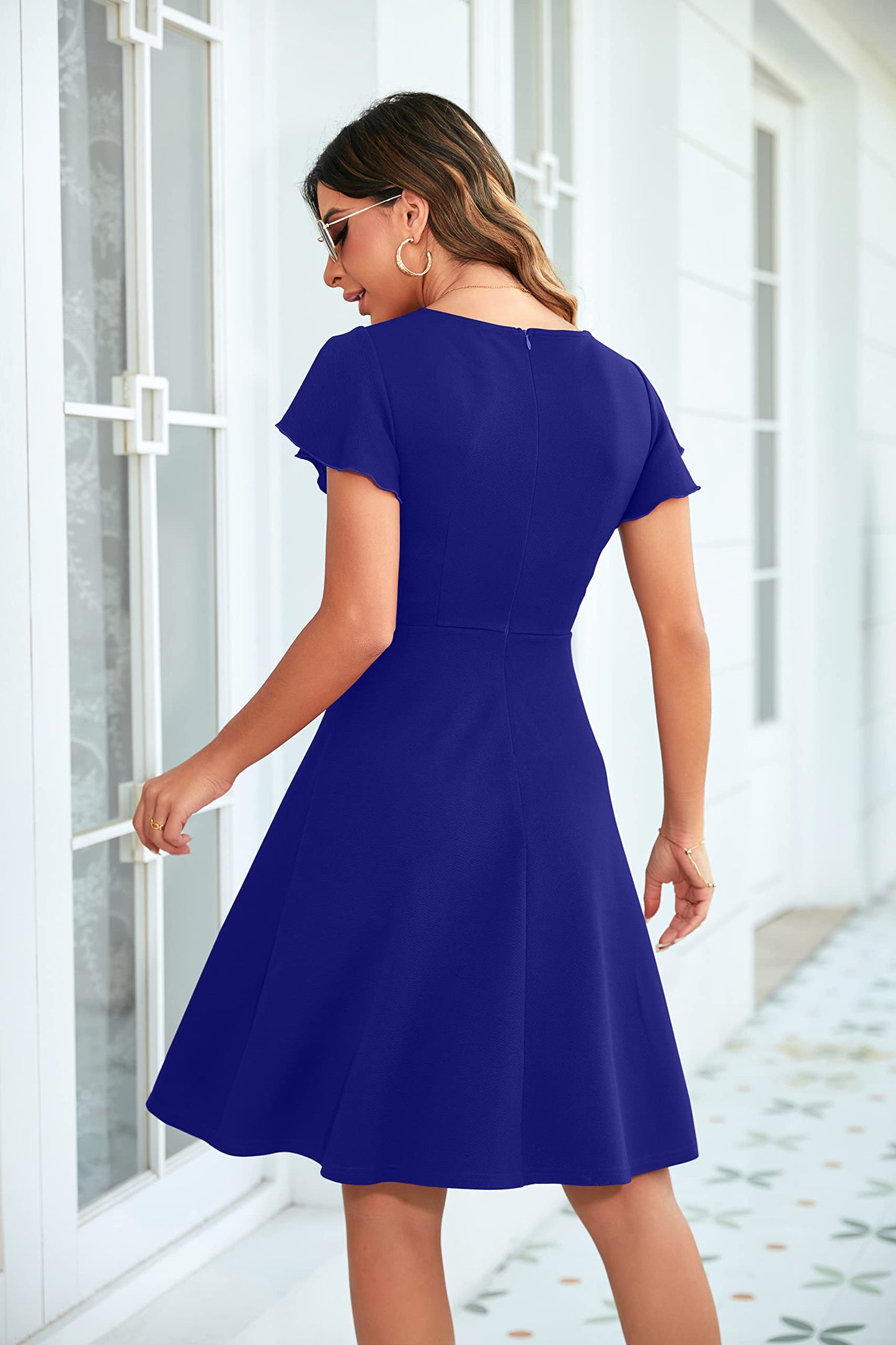 OWIN Womens 2026 Elegant Ruffle Sleeve Flared A Line Swing Casual Party Cocktail Dresses