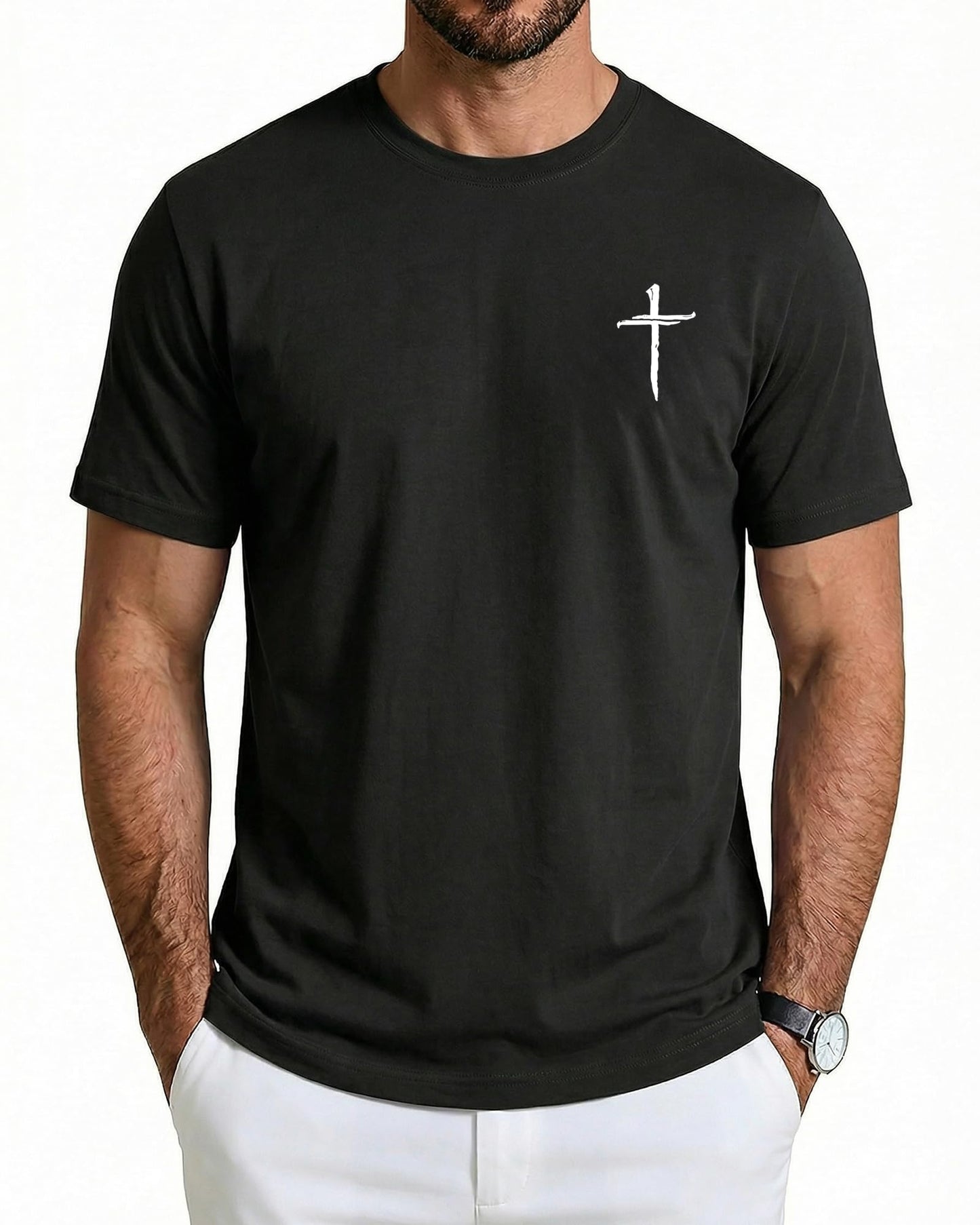 Aiyino Mens Cotton Christian Cross Graphic T Shirt Minimal Faith Casual Crew Neck Tee for Church